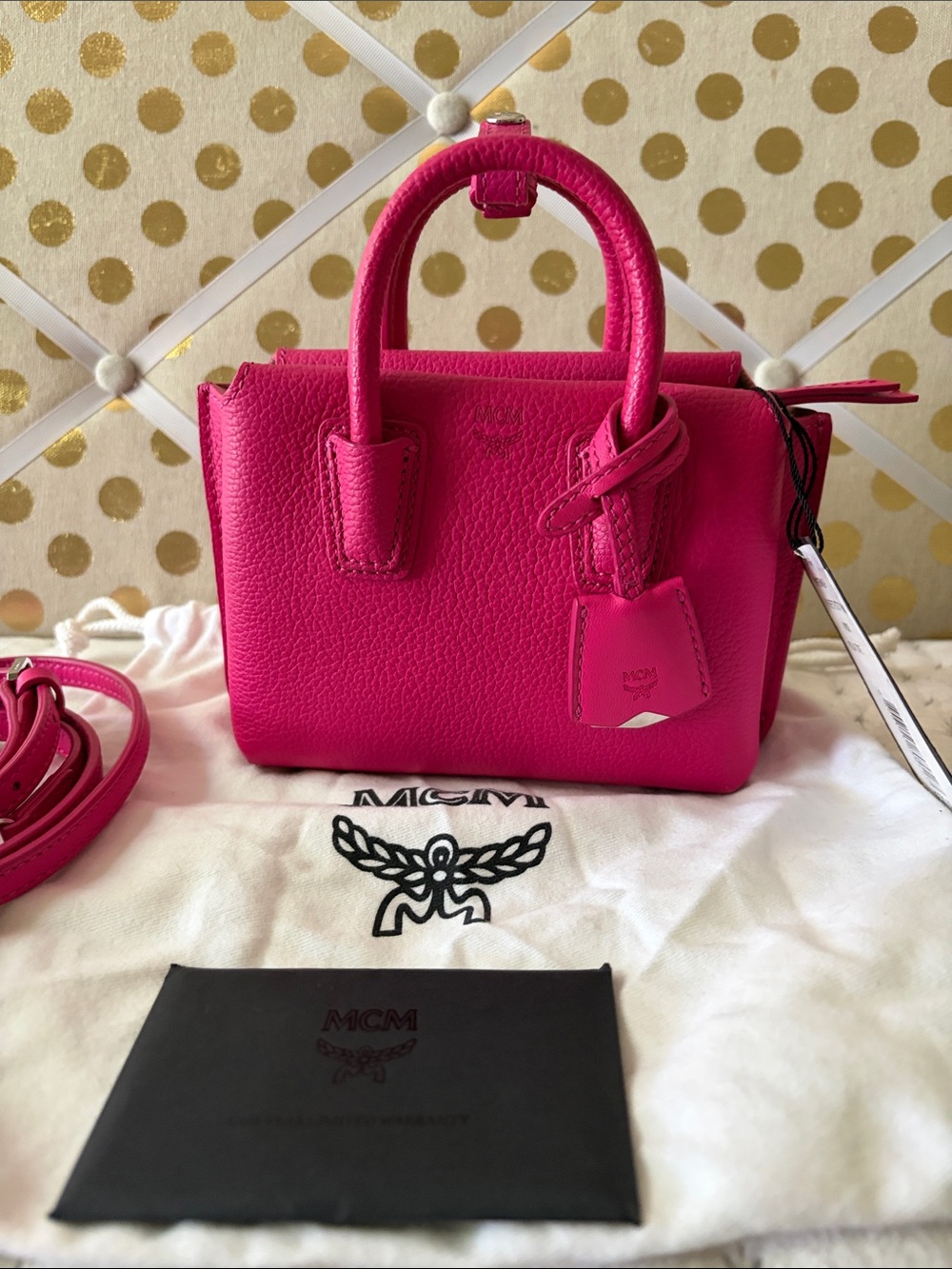 MCM X Mini Grained Calffskin Milla Tote in Beetrooth Pink NWT
